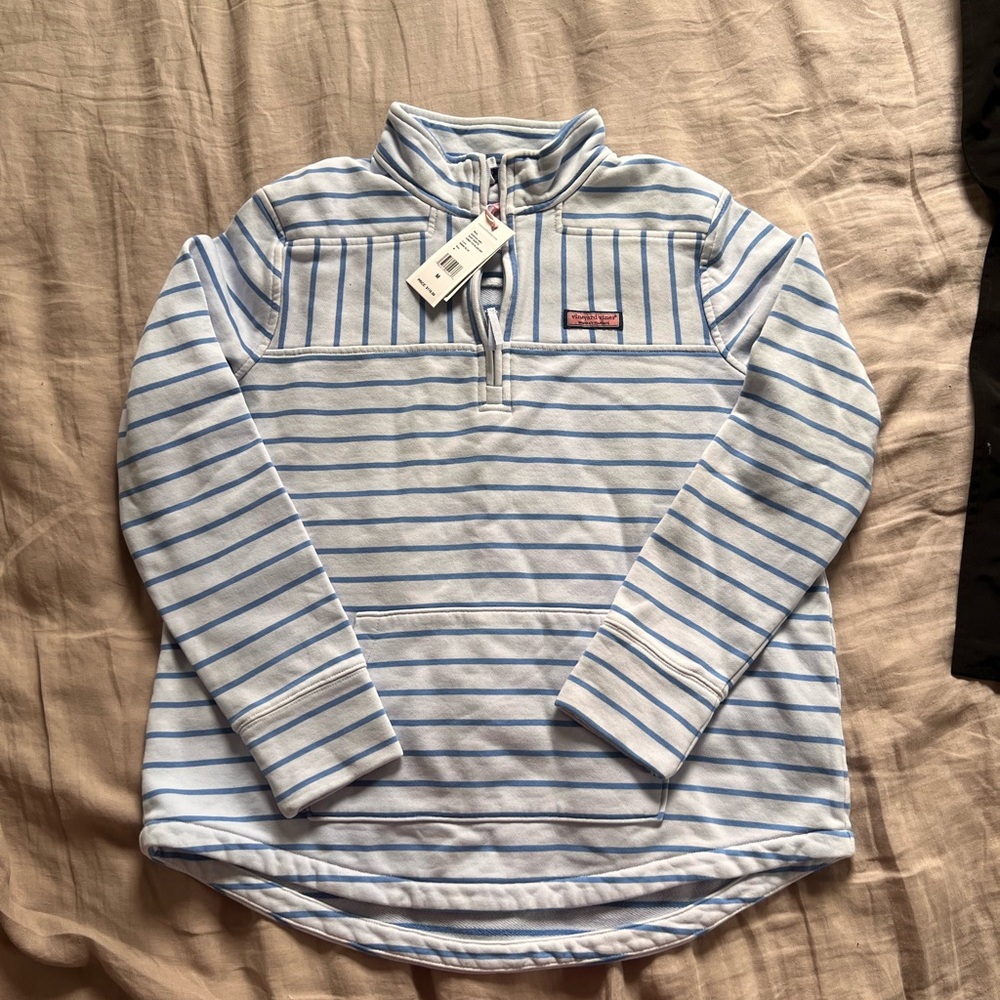 NWT Vineyard Vines Blue and White Striped Quarter Zip Pullover